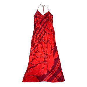 Victoria's Secret Red 100% Silk Floral Maxi Low Back Slip Dress Size Medium